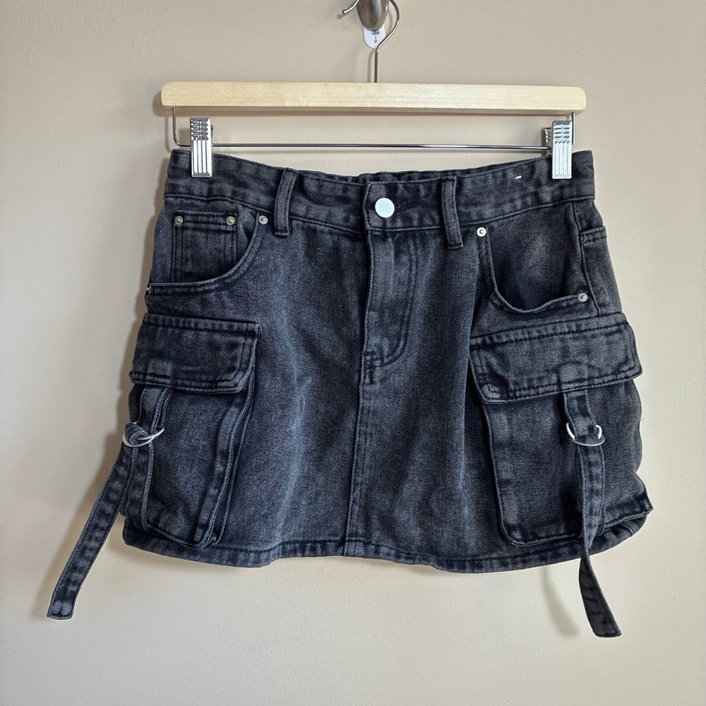 Orange Kiss Essentials Cargo Denim Mini Skirt S Black Women Utility Cotton